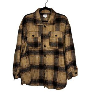 Time And Tru Womens Beige Plaid Button-Up Long Sleeve Shirt Jacket SZ XXLarge